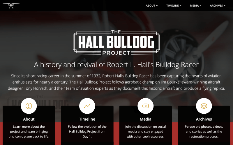 The front page of the Hall Bulldog Project website